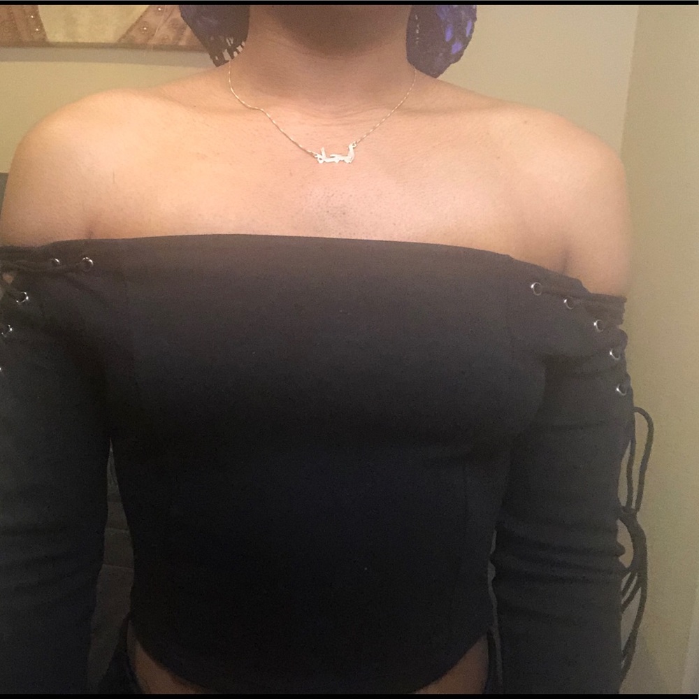 Off the shoulder long sleeve crop top (Black)